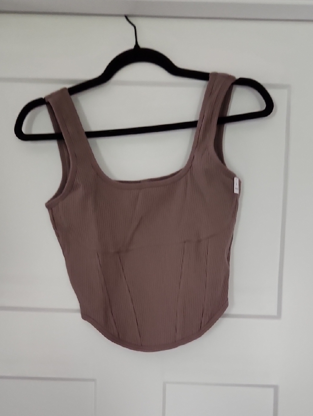 PINK Victoria's Secret Ribbed Square-Neck Crop Top - Taupe